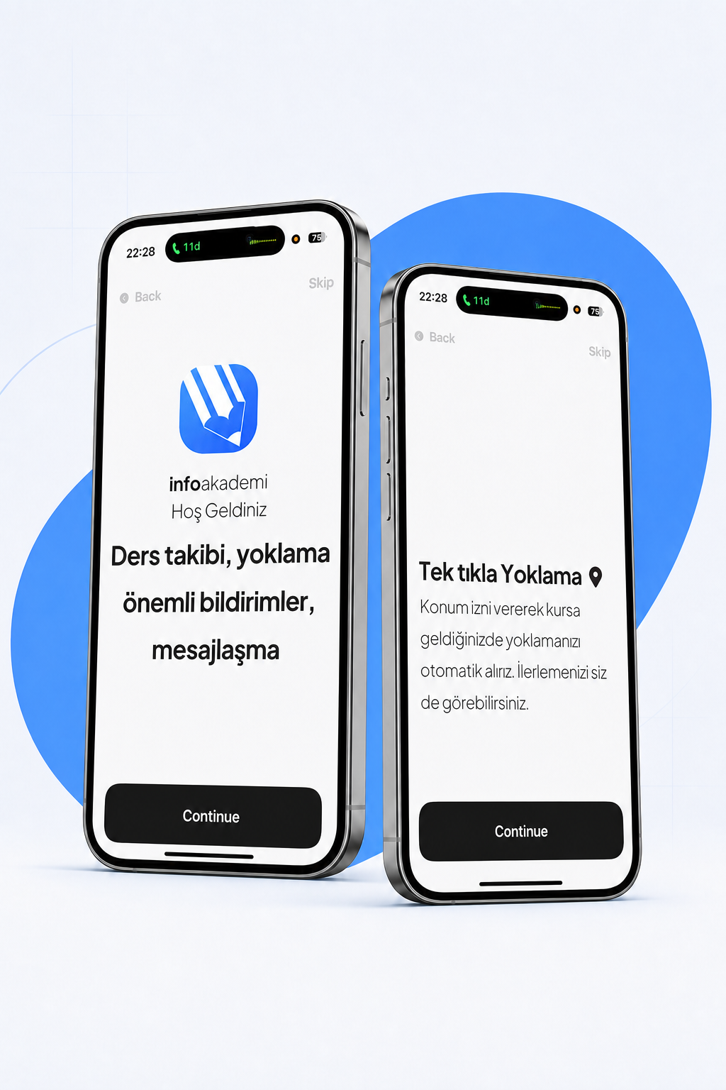 Info Akademi mobil uygulamasinin ders takibi ve yoklama ekranlari